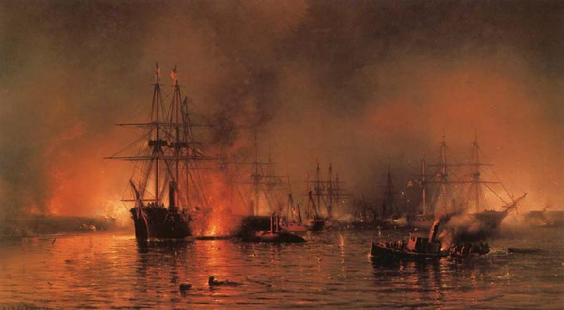 Mauritz F H Haas The Battle of New Orleans-Farragut-s Fleet Passing the Forts Below New Orleans Germany oil painting art